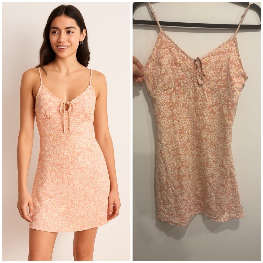 Hollister Floral Tie-Front Mini Dress XS Peach Daisy Print